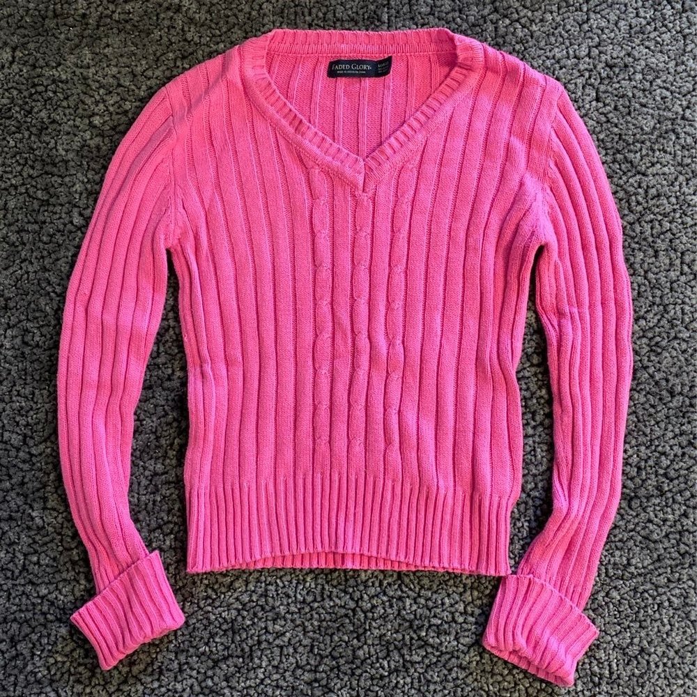 NEW Faded Glory Ribbed V-Neck Chic Chunky Long Sleeve Sweater Girls Size L